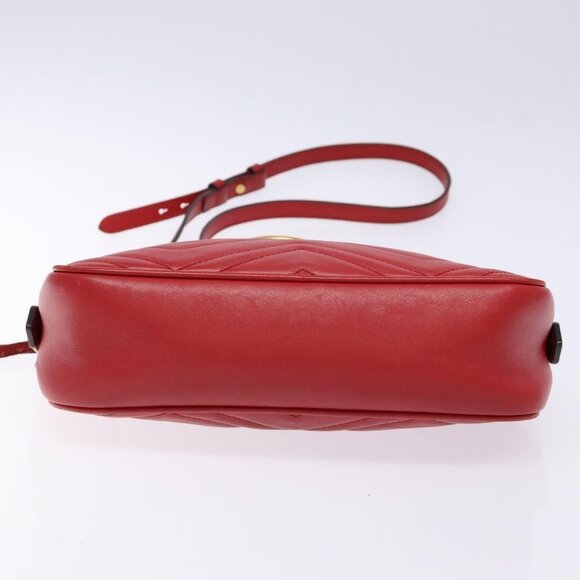 GUCCI GG Marmont Shoulder Bag Leather Red Gold 447632 Auth sw1251 - Picture 6 of 16